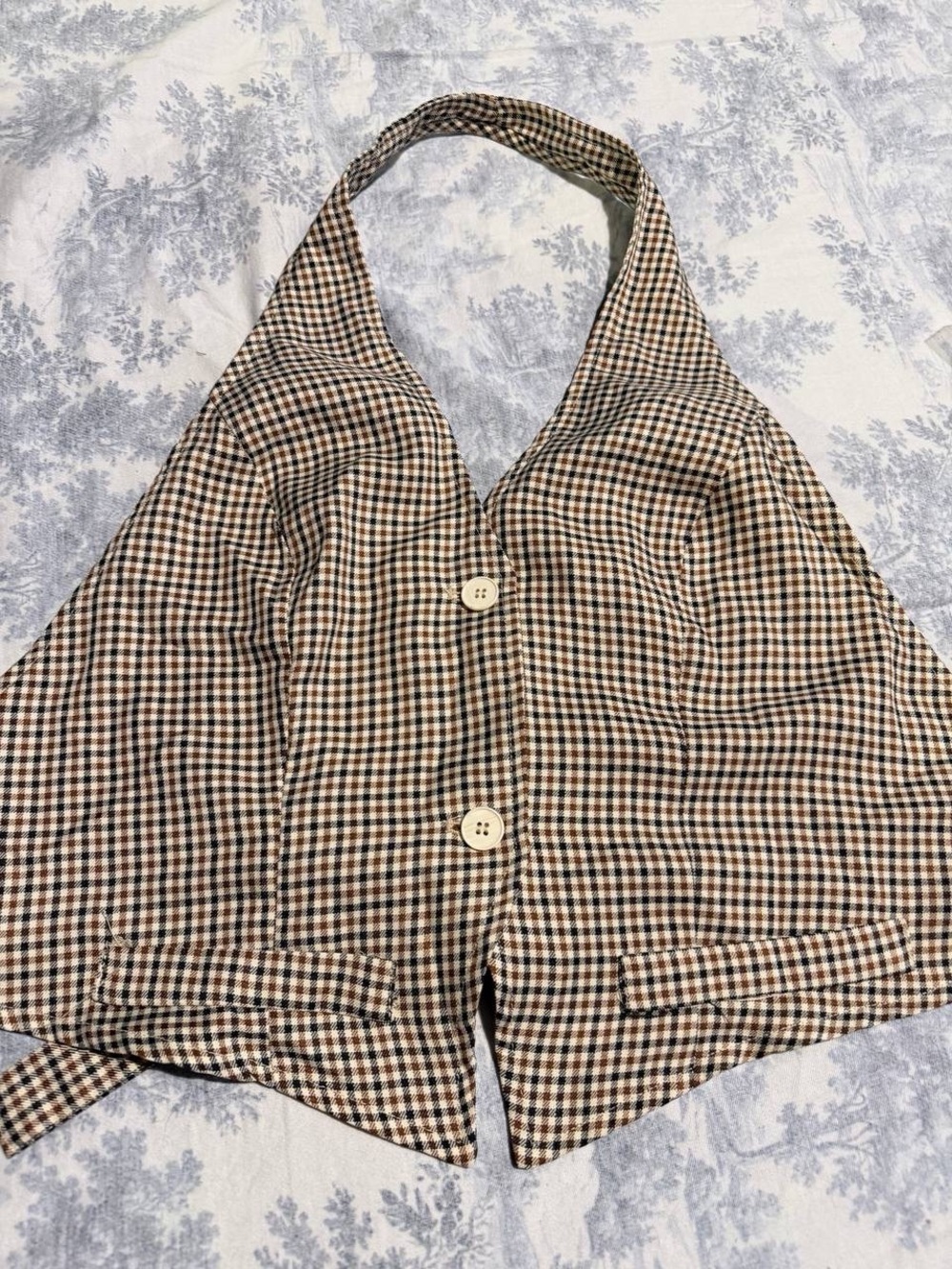Cider Plaid Halter Neck Vest in Khaki XL